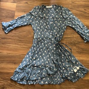 Faithfull the brand blue bell sleeve mini dress